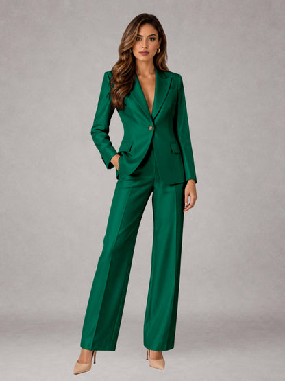 Emerald Green 2 Pieces Regular Fit Peak Lapel One Button Women's Suits