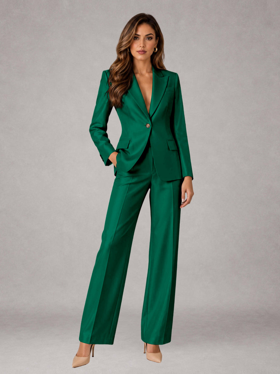 Emerald Green 2 Pieces Regular Fit Peak Lapel One Button Women's Suits