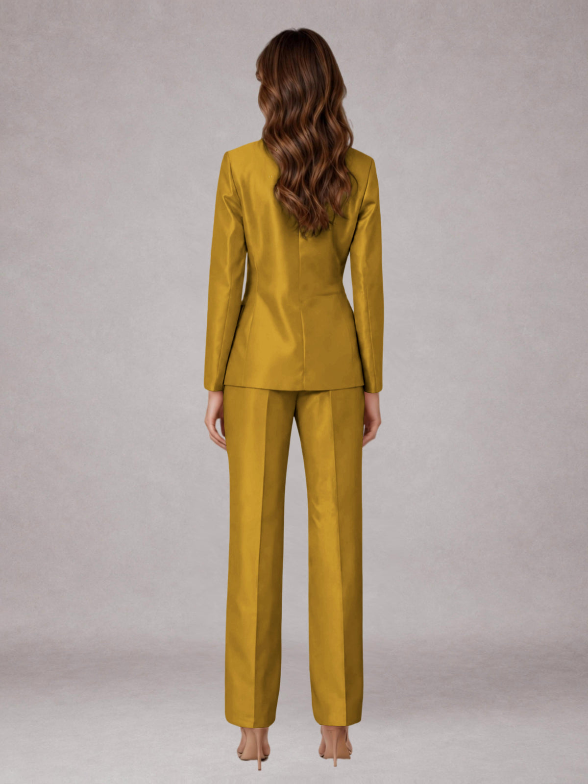 Gold 2 Pieces Regular Fit Peak Lapel One Button Women's Suits