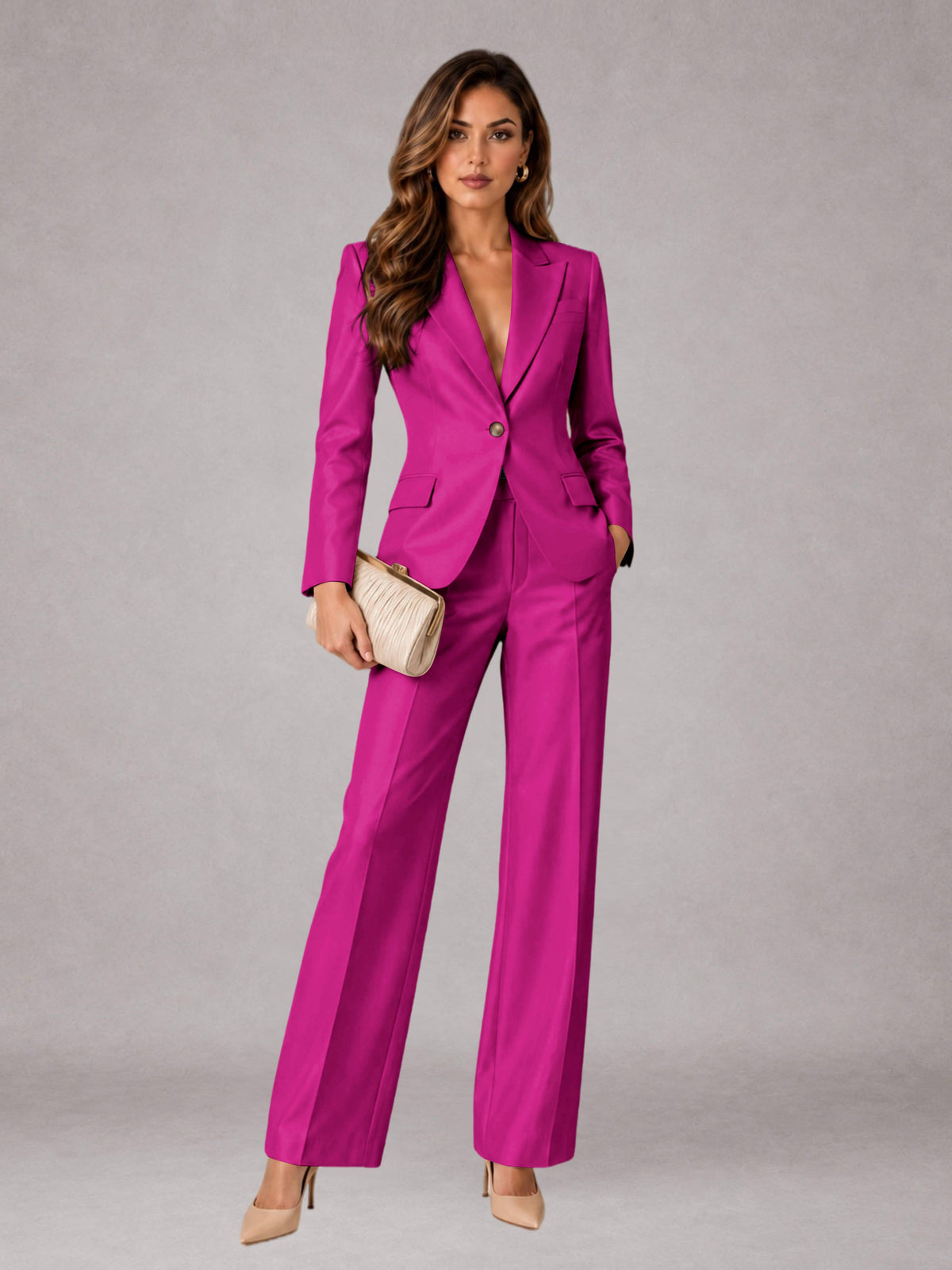 Hot Pink 2 Pieces Regular Fit Peak Lapel One Button Women's Suits