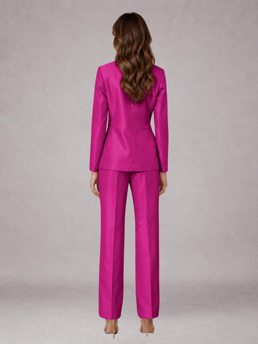 Hot Pink 2 Pieces Regular Fit Peak Lapel One Button Women's Suits