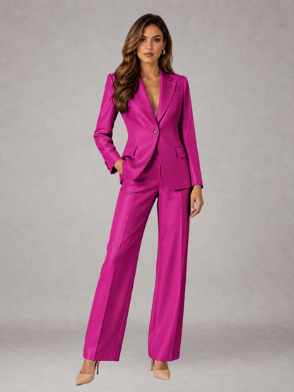 Hot Pink 2 Pieces Regular Fit Peak Lapel One Button Women's Suits