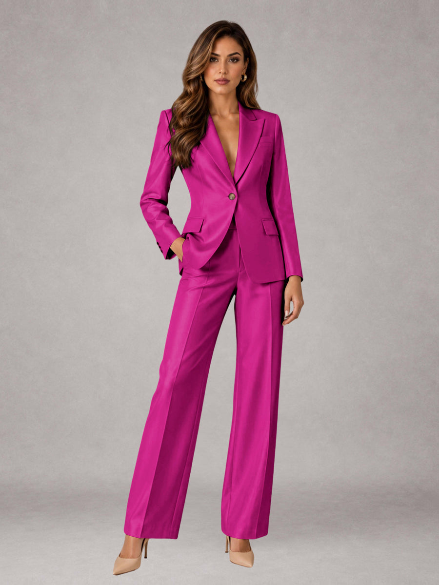 Hot Pink 2 Pieces Regular Fit Peak Lapel One Button Women's Suits