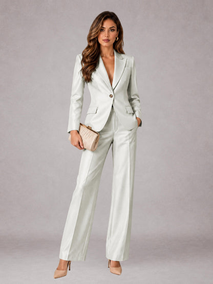 Ivory 2 Pieces Regular Fit Peak Lapel One Button Women's Suits