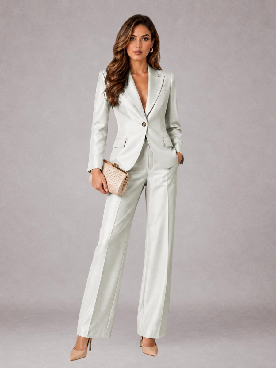 Ivory 2 Pieces Regular Fit Peak Lapel One Button Women's Suits