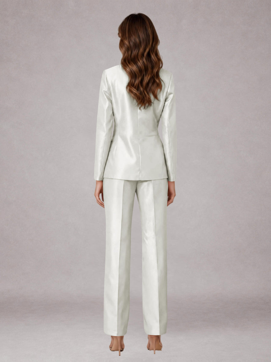 Ivory 2 Pieces Regular Fit Peak Lapel One Button Women's Suits