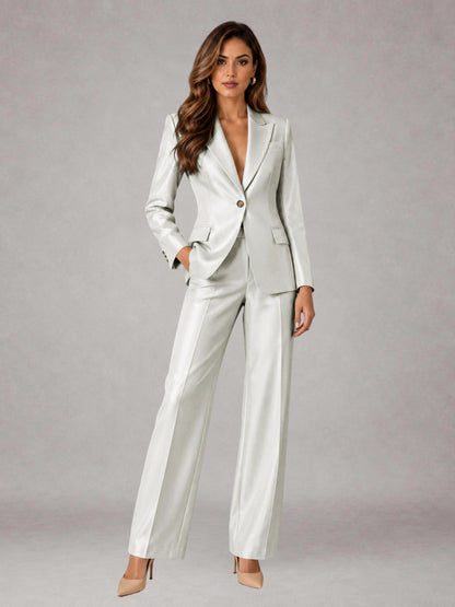Ivory 2 Pieces Regular Fit Peak Lapel One Button Women's Suits