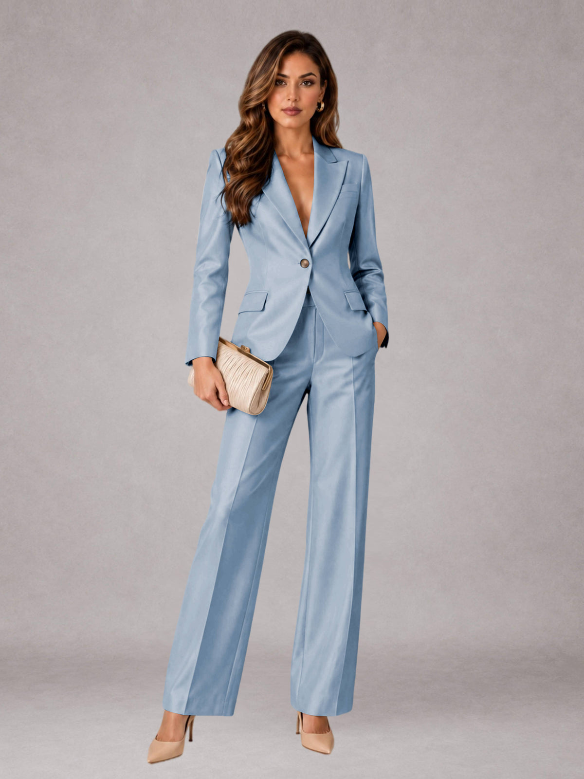 Light Blue 2 Pieces Regular Fit Peak Lapel One Button Women's Suits