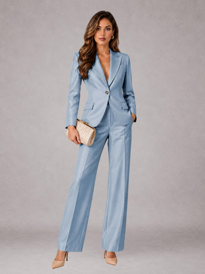 Light Blue 2 Pieces Regular Fit Peak Lapel One Button Women's Suits