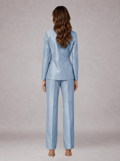 Light Blue 2 Pieces Regular Fit Peak Lapel One Button Women's Suits