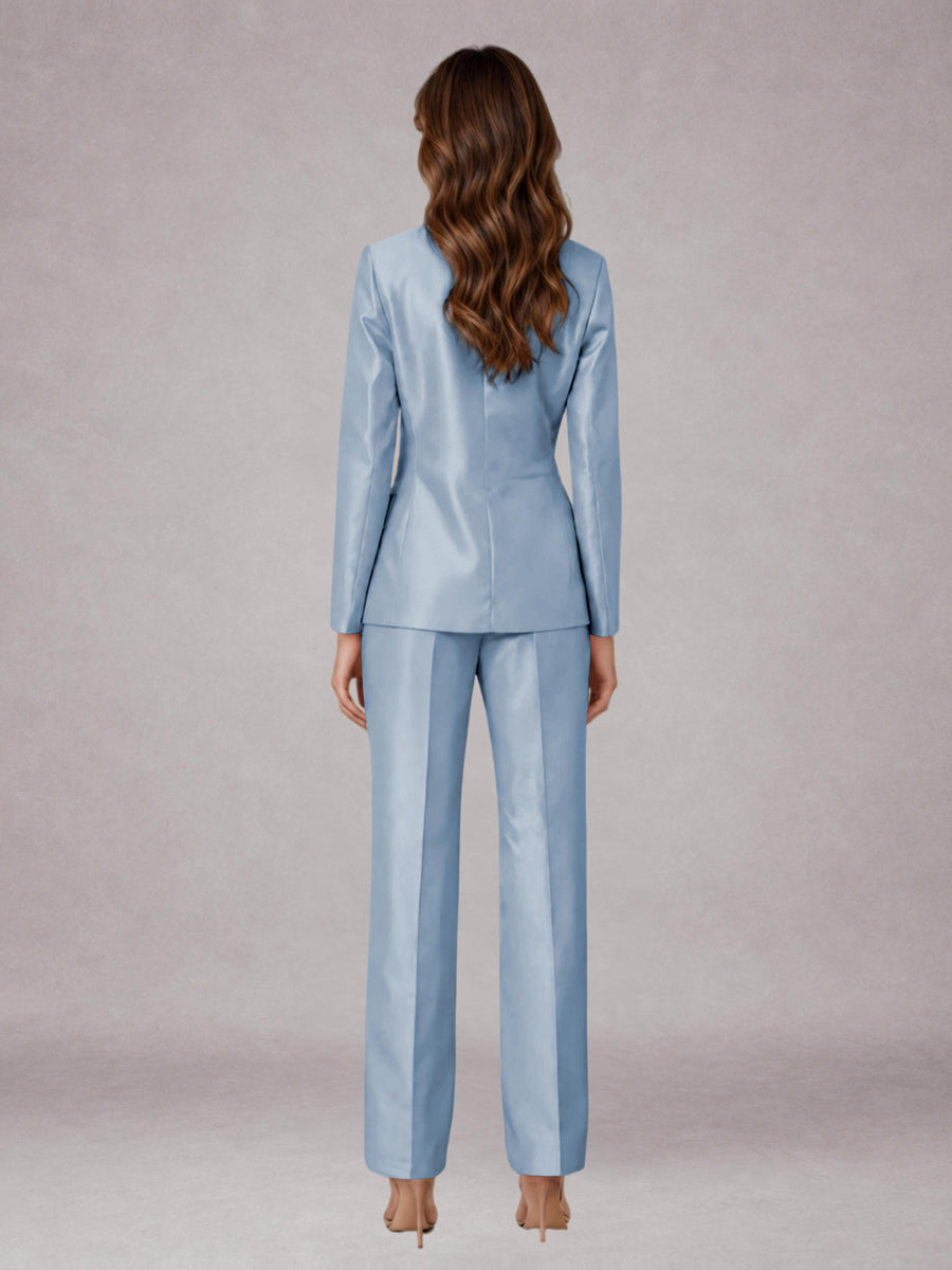 Light Blue 2 Pieces Regular Fit Peak Lapel One Button Women's Suits