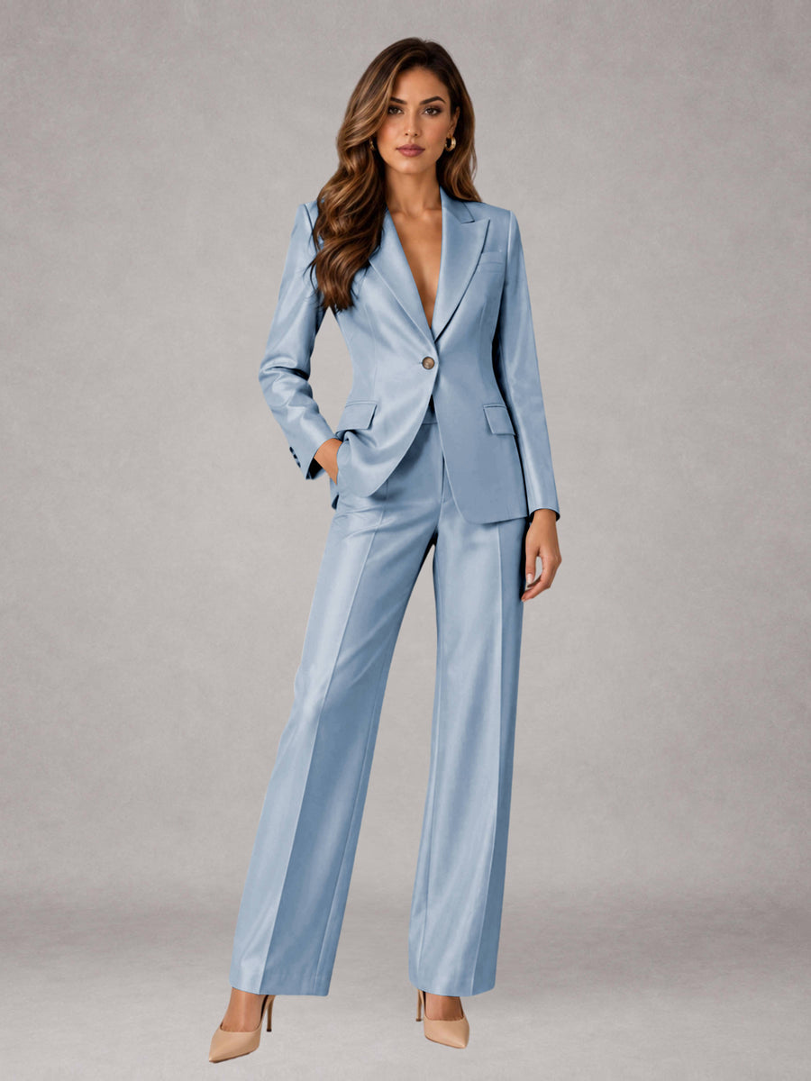 Light Blue 2 Pieces Regular Fit Peak Lapel One Button Women's Suits