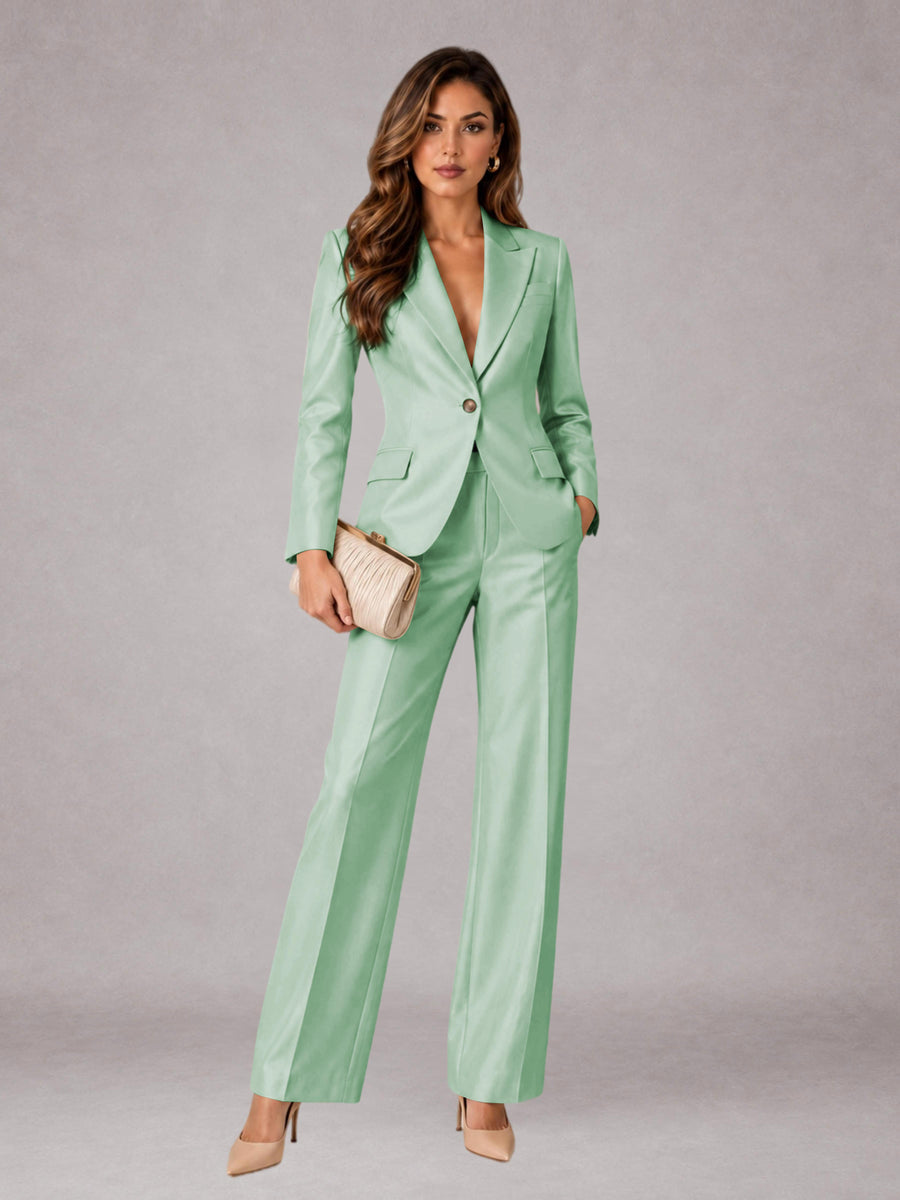 Mint Green 2 Pieces Regular Fit Peak Lapel One Button Women's Suits