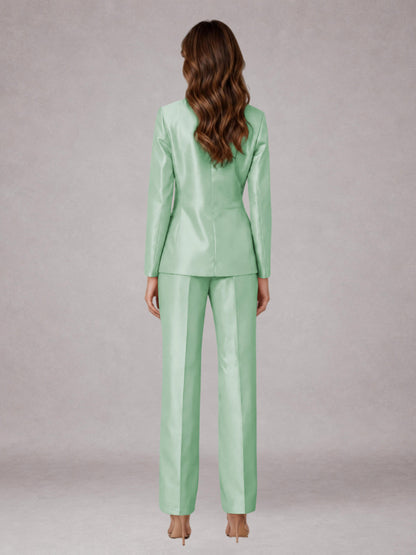 Mint Green 2 Pieces Regular Fit Peak Lapel One Button Women's Suits