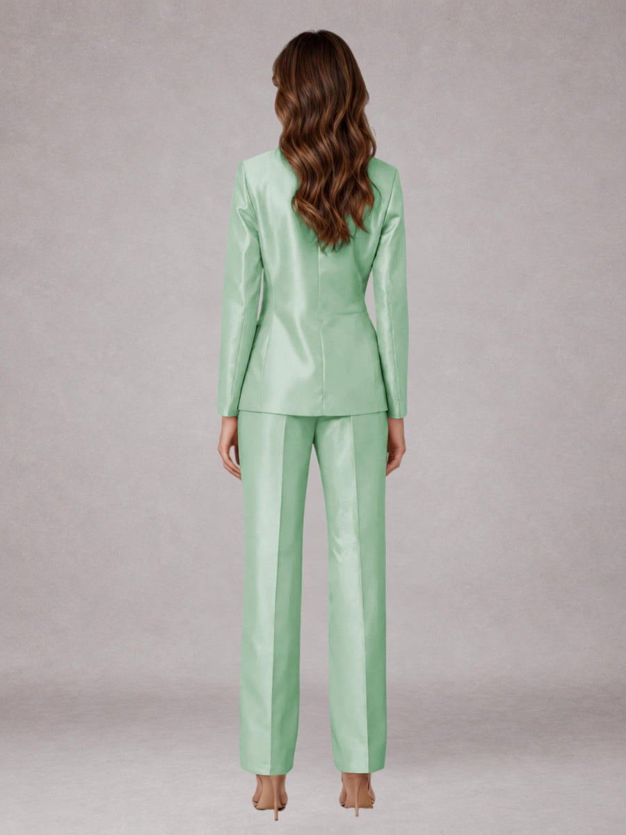 Mint Green 2 Pieces Regular Fit Peak Lapel One Button Women's Suits