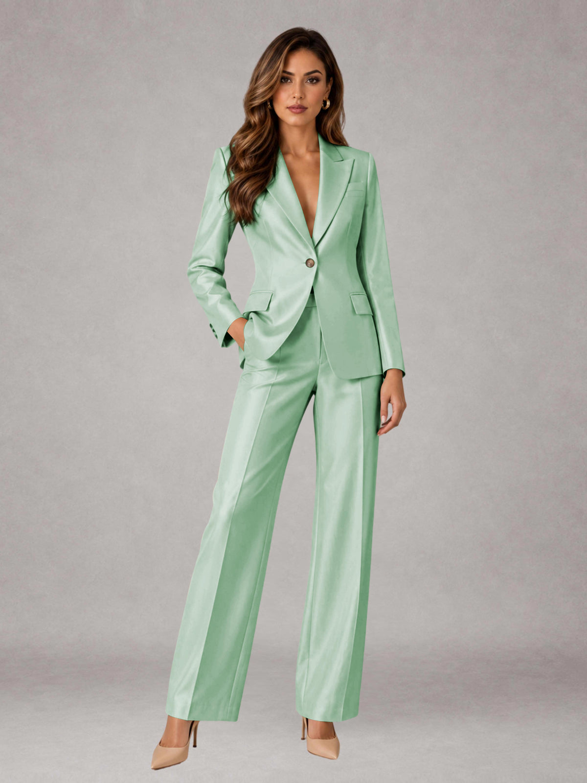 Mint Green 2 Pieces Regular Fit Peak Lapel One Button Women's Suits