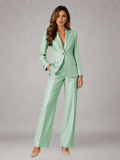 Mint Green 2 Pieces Regular Fit Peak Lapel One Button Women's Suits