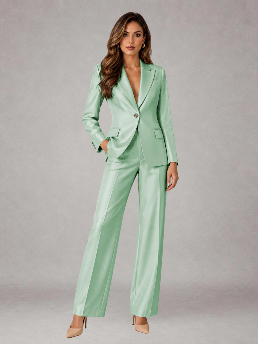 Mint Green 2 Pieces Regular Fit Peak Lapel One Button Women's Suits