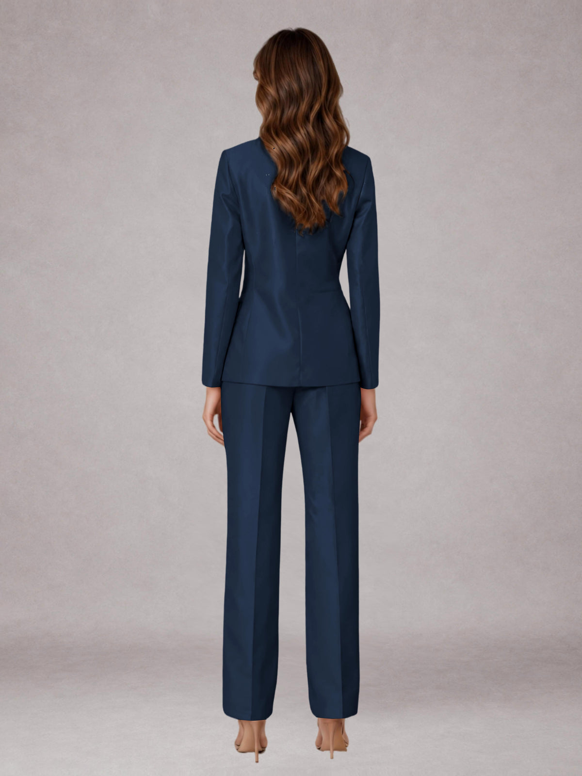 Navy Blue 2 Pieces Regular Fit Peak Lapel One Button Women's Suits