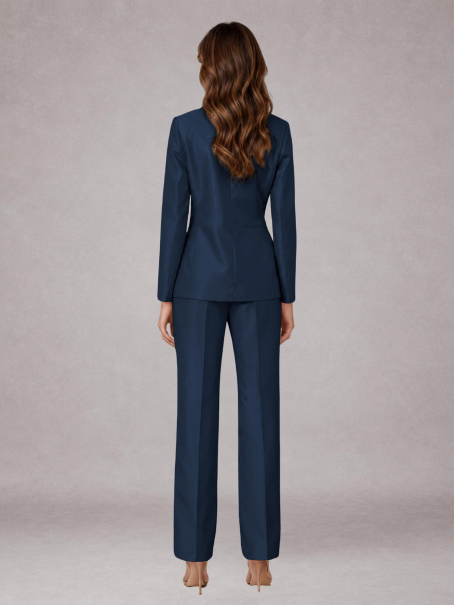 Navy Blue 2 Pieces Regular Fit Peak Lapel One Button Women's Suits