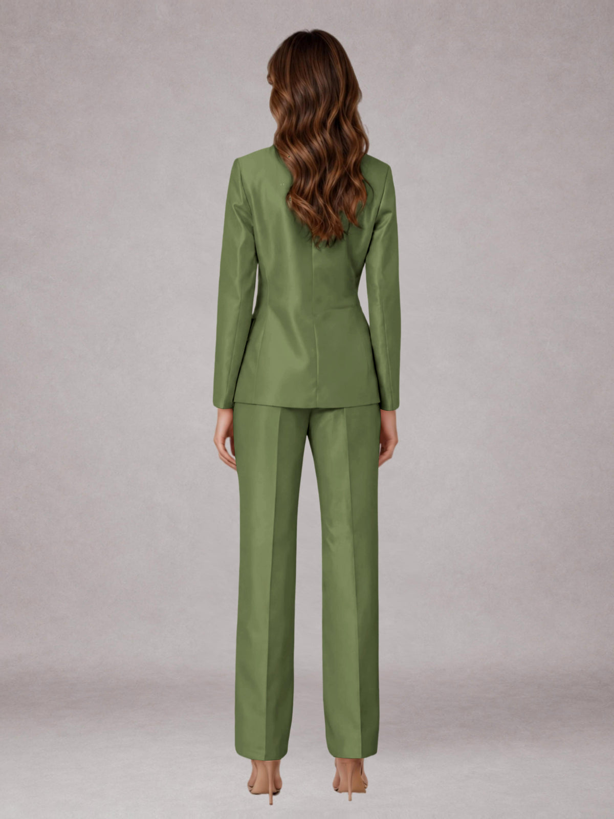 Olive Green 2 Pieces Regular Fit Peak Lapel One Button Women's Suits