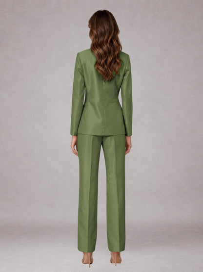 Olive Green 2 Pieces Regular Fit Peak Lapel One Button Women's Suits