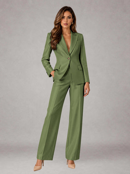 Olive Green 2 Pieces Regular Fit Peak Lapel One Button Women's Suits