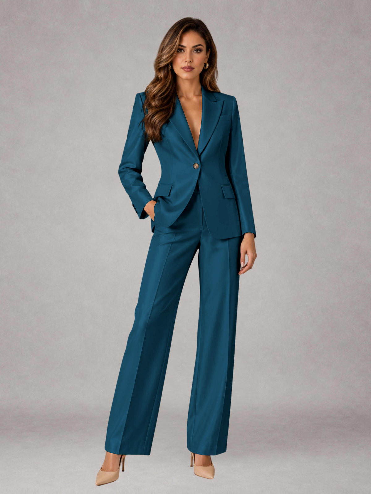 Peacock 2 Pieces Regular Fit Peak Lapel One Button Women's Suits