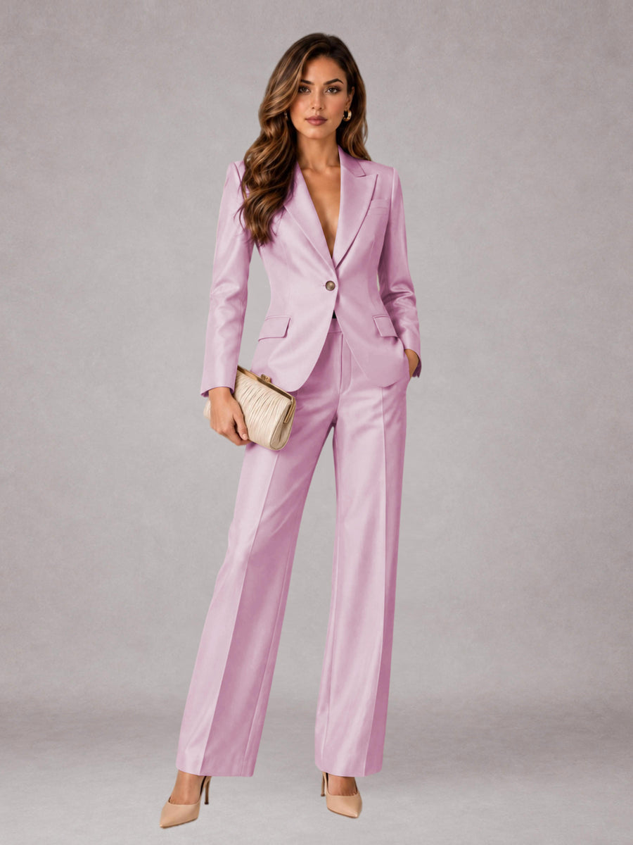 Pink 2 Pieces Regular Fit Peak Lapel One Button Women's Suits