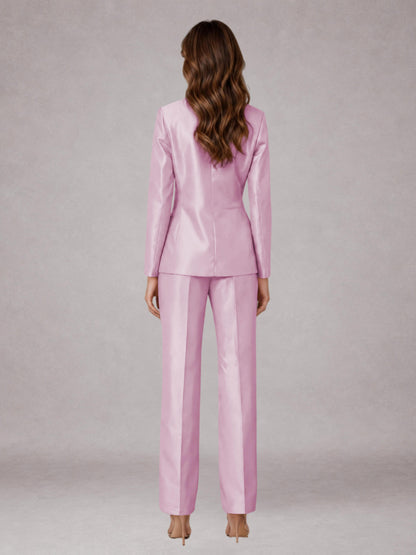 Pink 2 Pieces Regular Fit Peak Lapel One Button Women's Suits