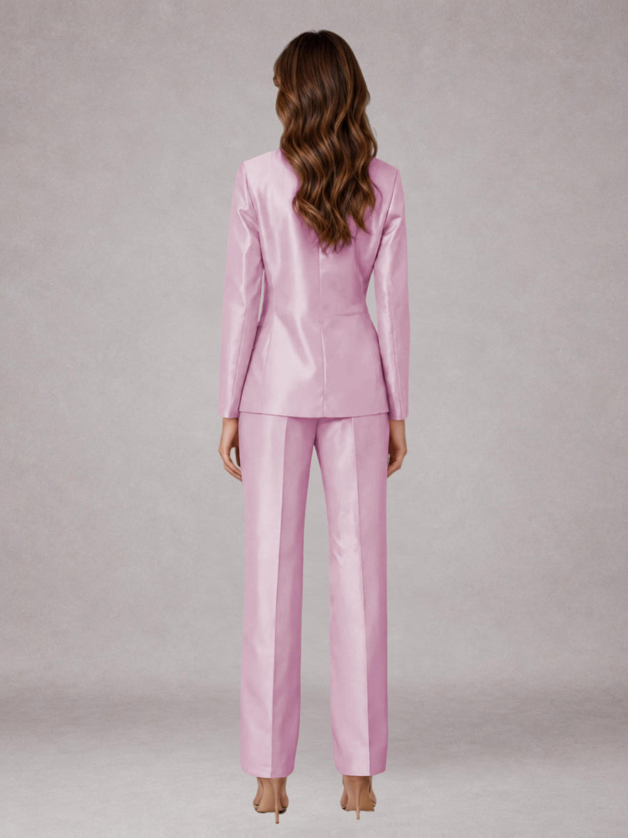 Pink 2 Pieces Regular Fit Peak Lapel One Button Women's Suits