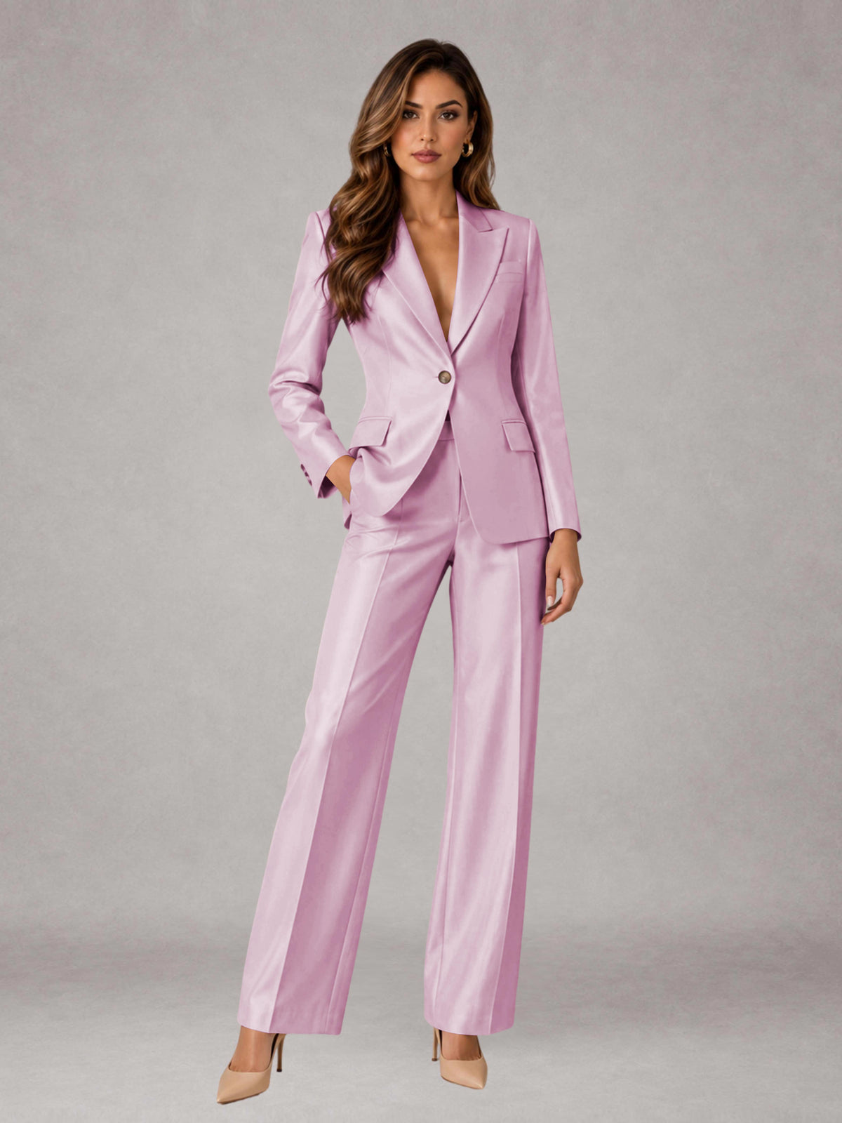 Pink 2 Pieces Regular Fit Peak Lapel One Button Women's Suits