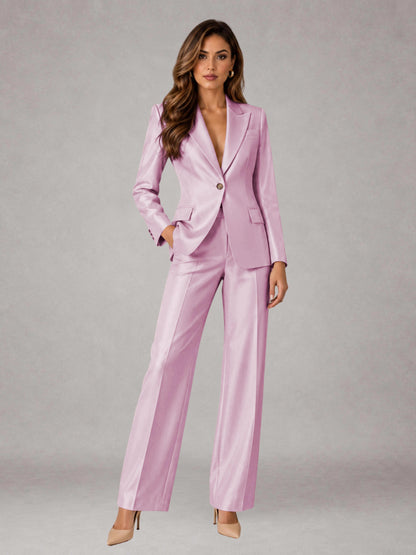 Pink 2 Pieces Regular Fit Peak Lapel One Button Women's Suits