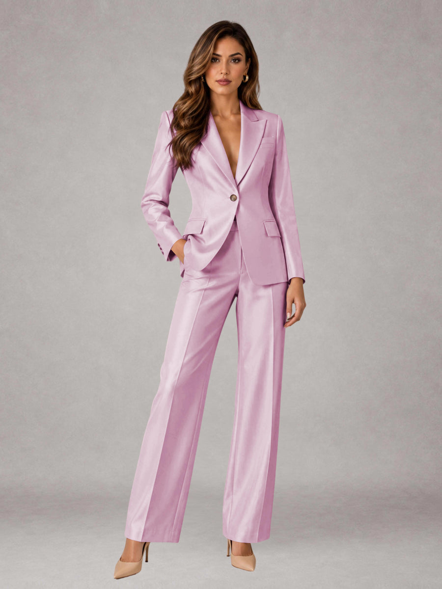 Pink 2 Pieces Regular Fit Peak Lapel One Button Women's Suits
