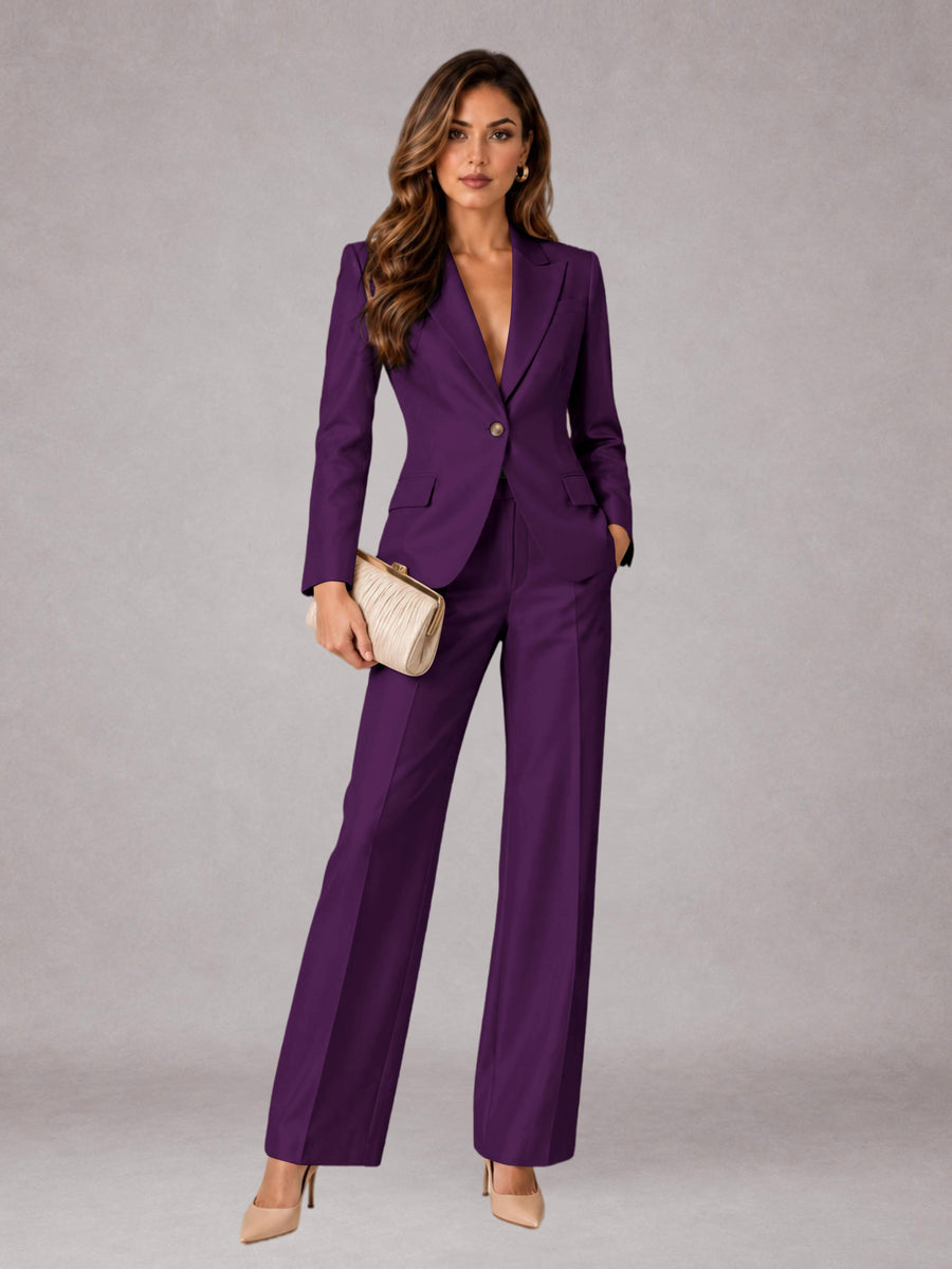 Plum 2 Pieces Regular Fit Peak Lapel One Button Women's Suits