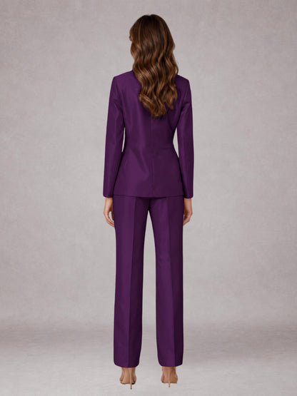 Plum 2 Pieces Regular Fit Peak Lapel One Button Women's Suits