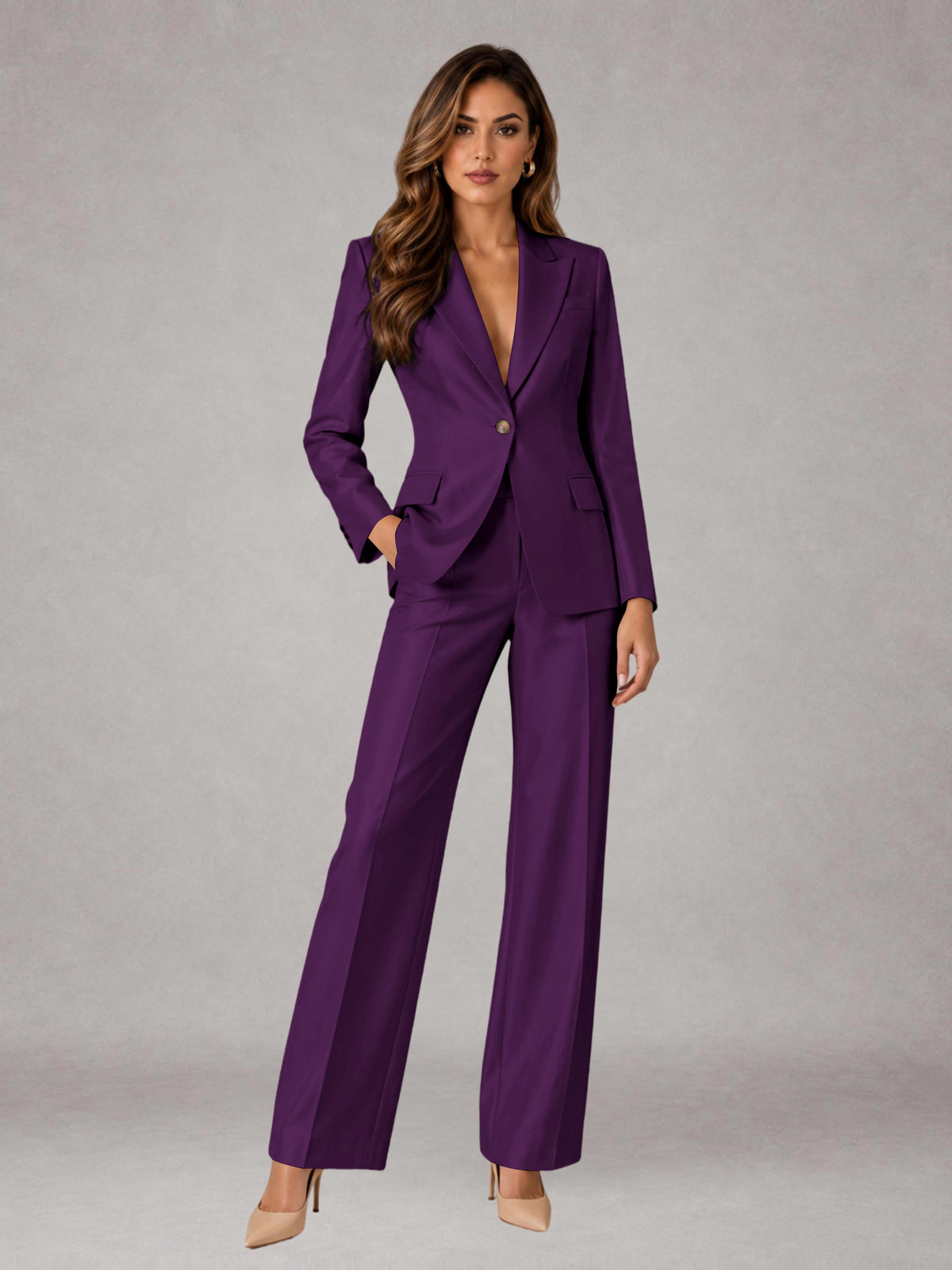 Plum 2 Pieces Regular Fit Peak Lapel One Button Women's Suits