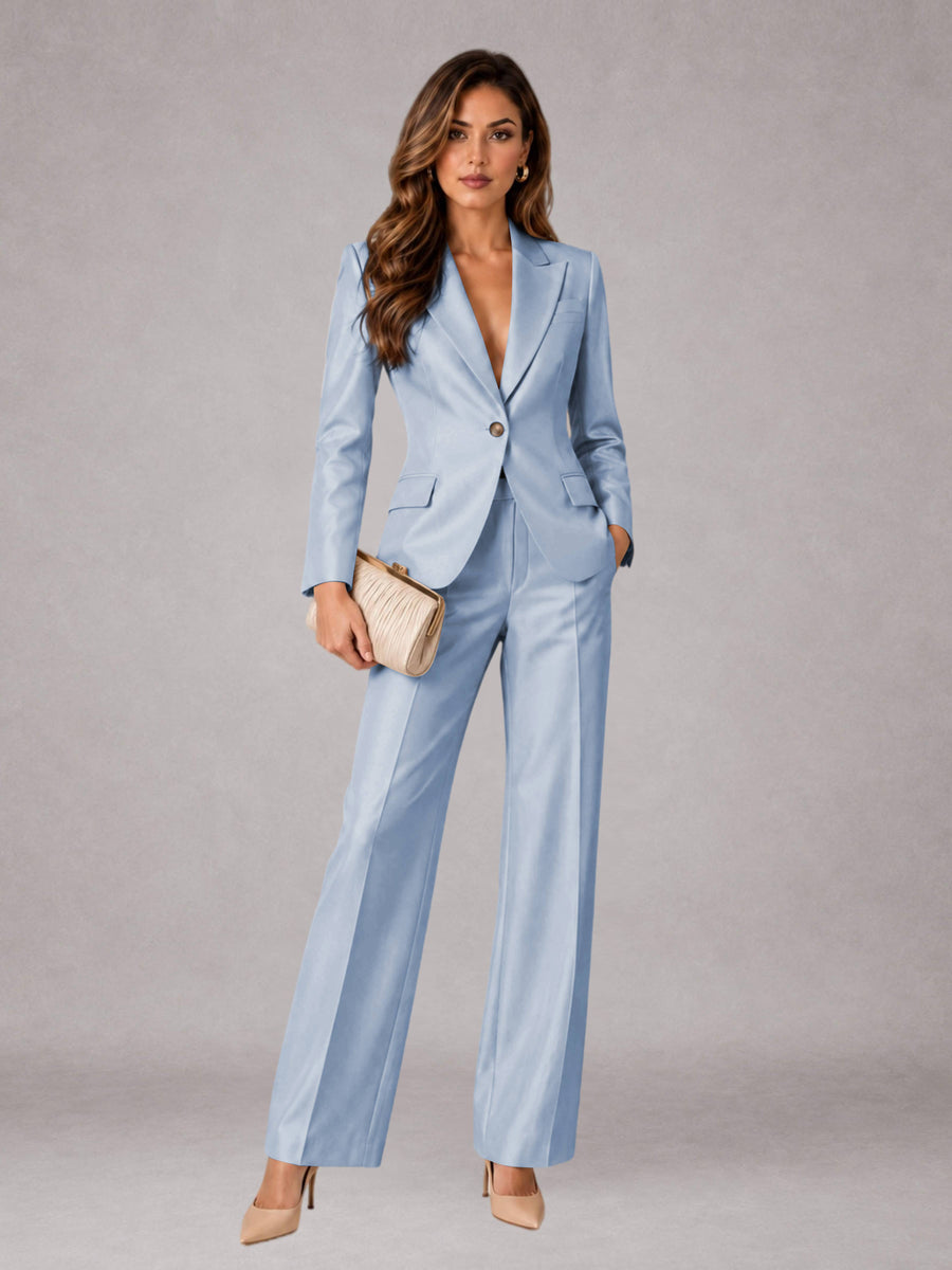 Powder Blue 2 Pieces Regular Fit Peak Lapel One Button Women's Suits
