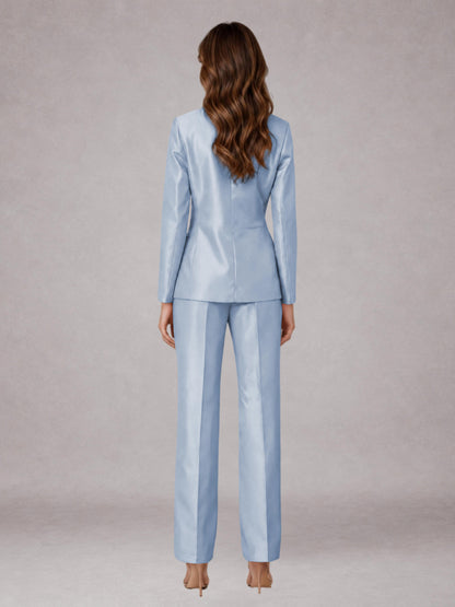 Powder Blue 2 Pieces Regular Fit Peak Lapel One Button Women's Suits