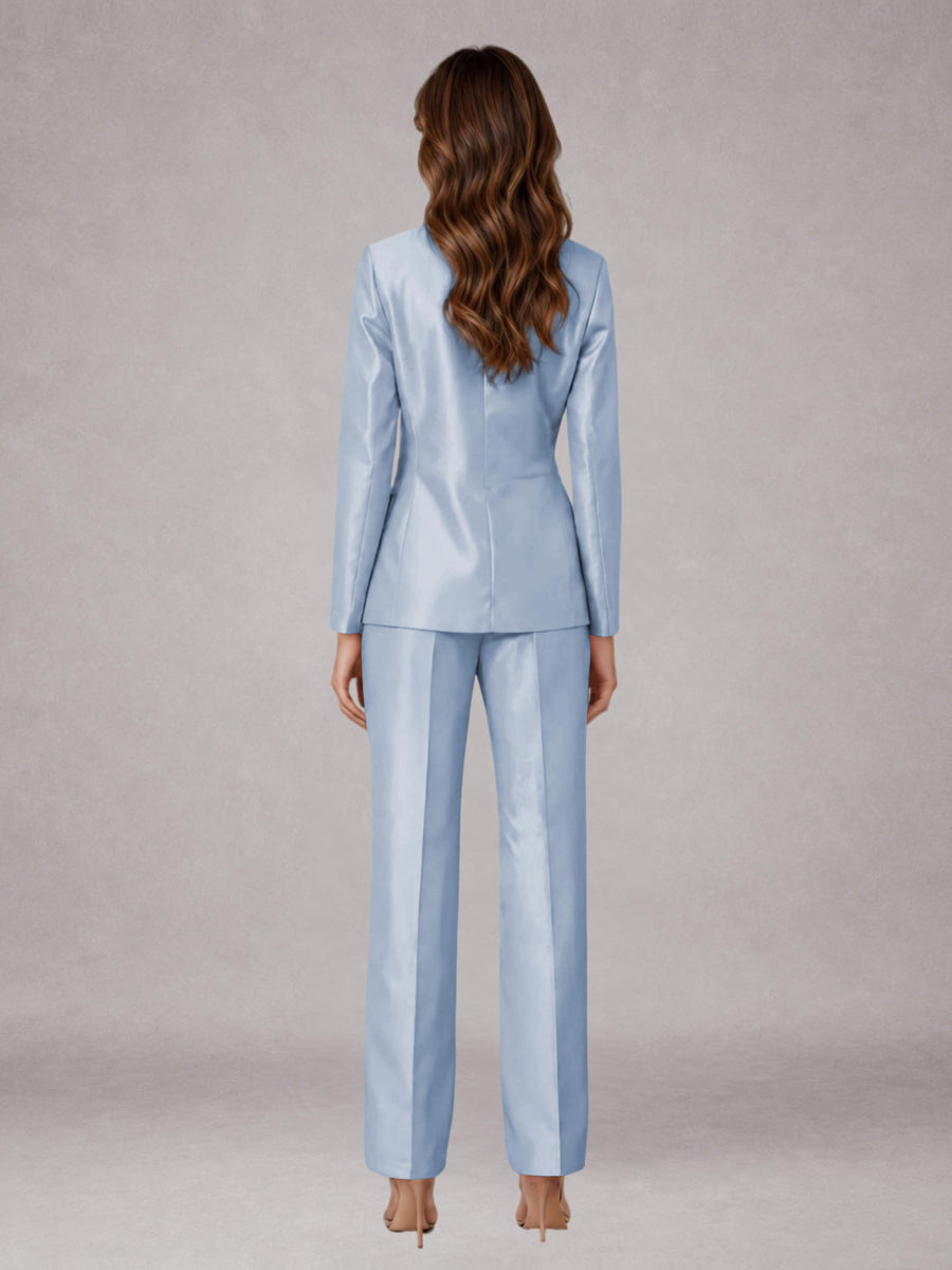 Powder Blue 2 Pieces Regular Fit Peak Lapel One Button Women's Suits