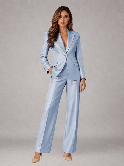 Powder Blue 2 Pieces Regular Fit Peak Lapel One Button Women's Suits