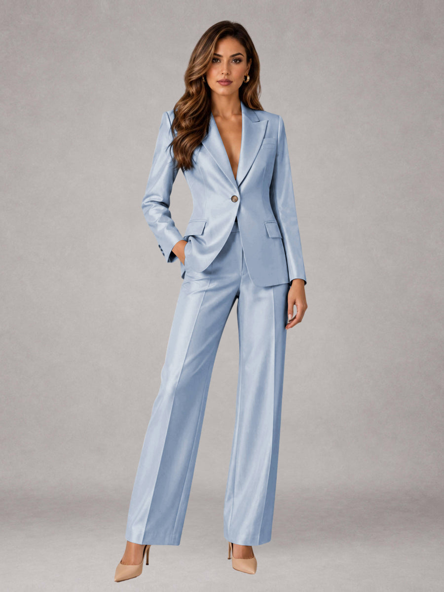 Powder Blue 2 Pieces Regular Fit Peak Lapel One Button Women's Suits