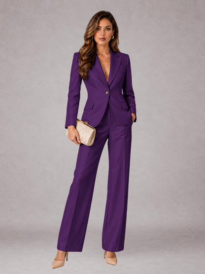 Purple 2 Pieces Regular Fit Peak Lapel One Button Women's Suits
