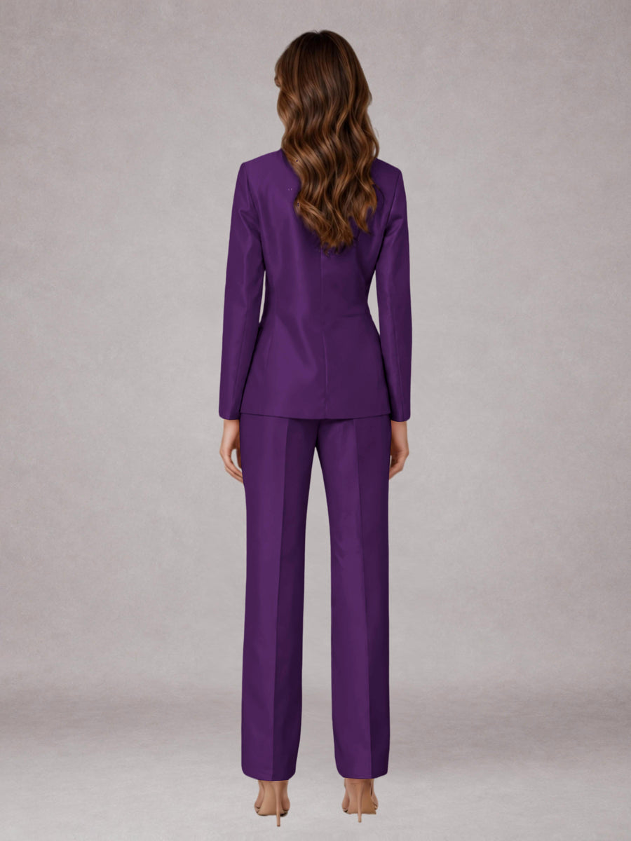 Purple 2 Pieces Regular Fit Peak Lapel One Button Women's Suits