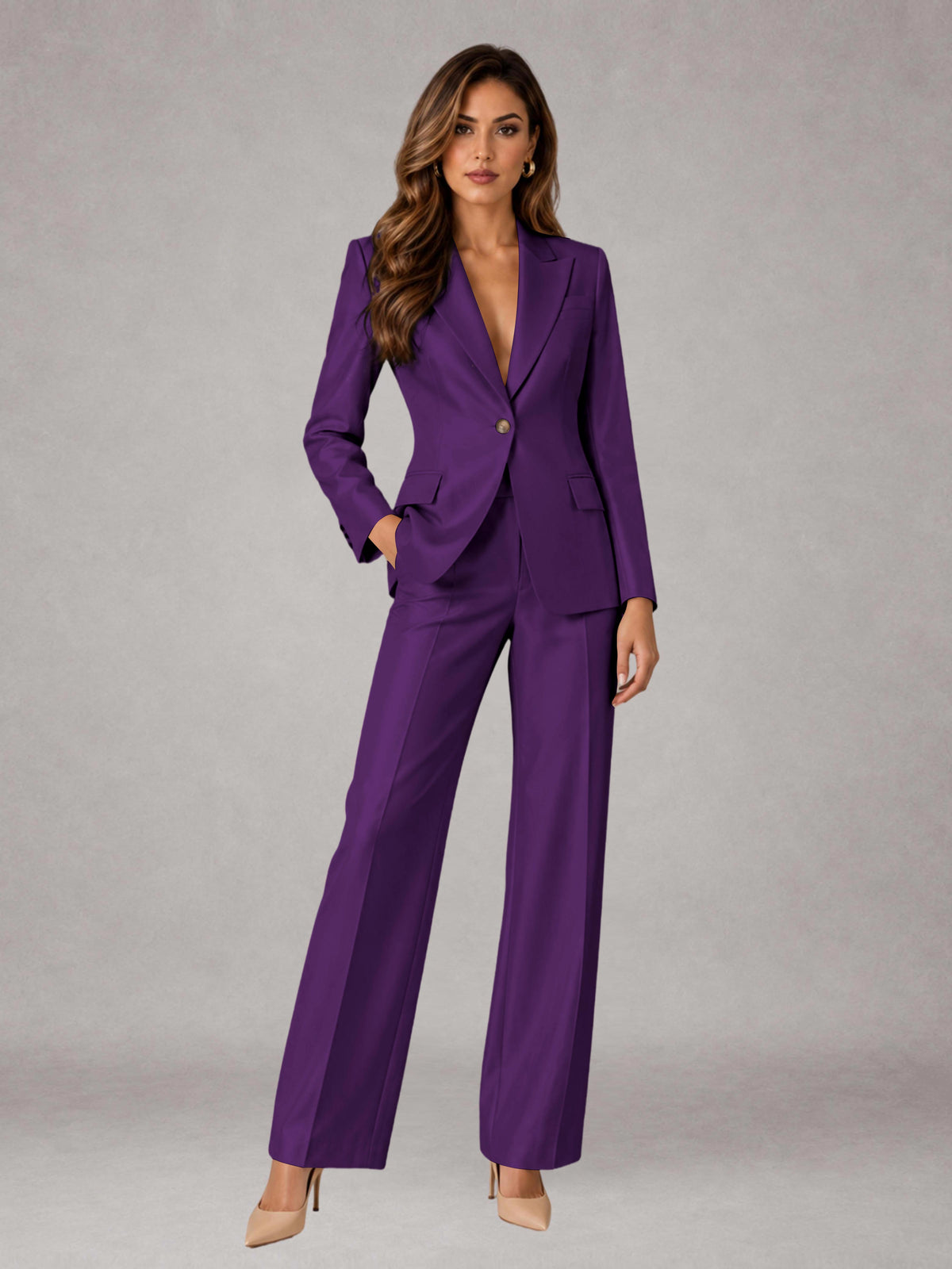 Purple 2 Pieces Regular Fit Peak Lapel One Button Women's Suits