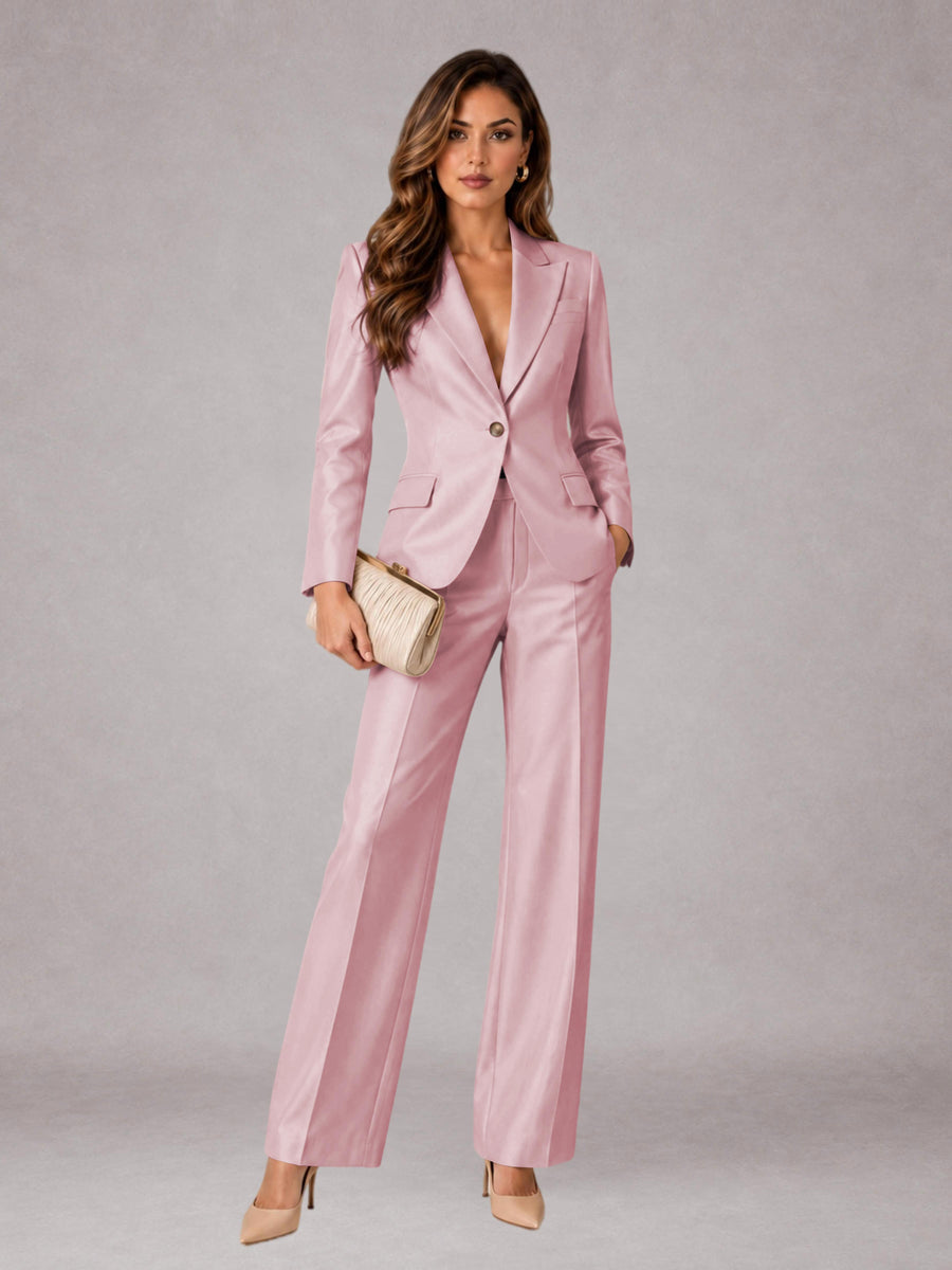 Rose Pink 2 Pieces Regular Fit Peak Lapel One Button Women's Suits