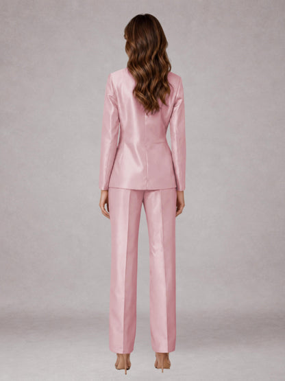 Rose Pink 2 Pieces Regular Fit Peak Lapel One Button Women's Suits