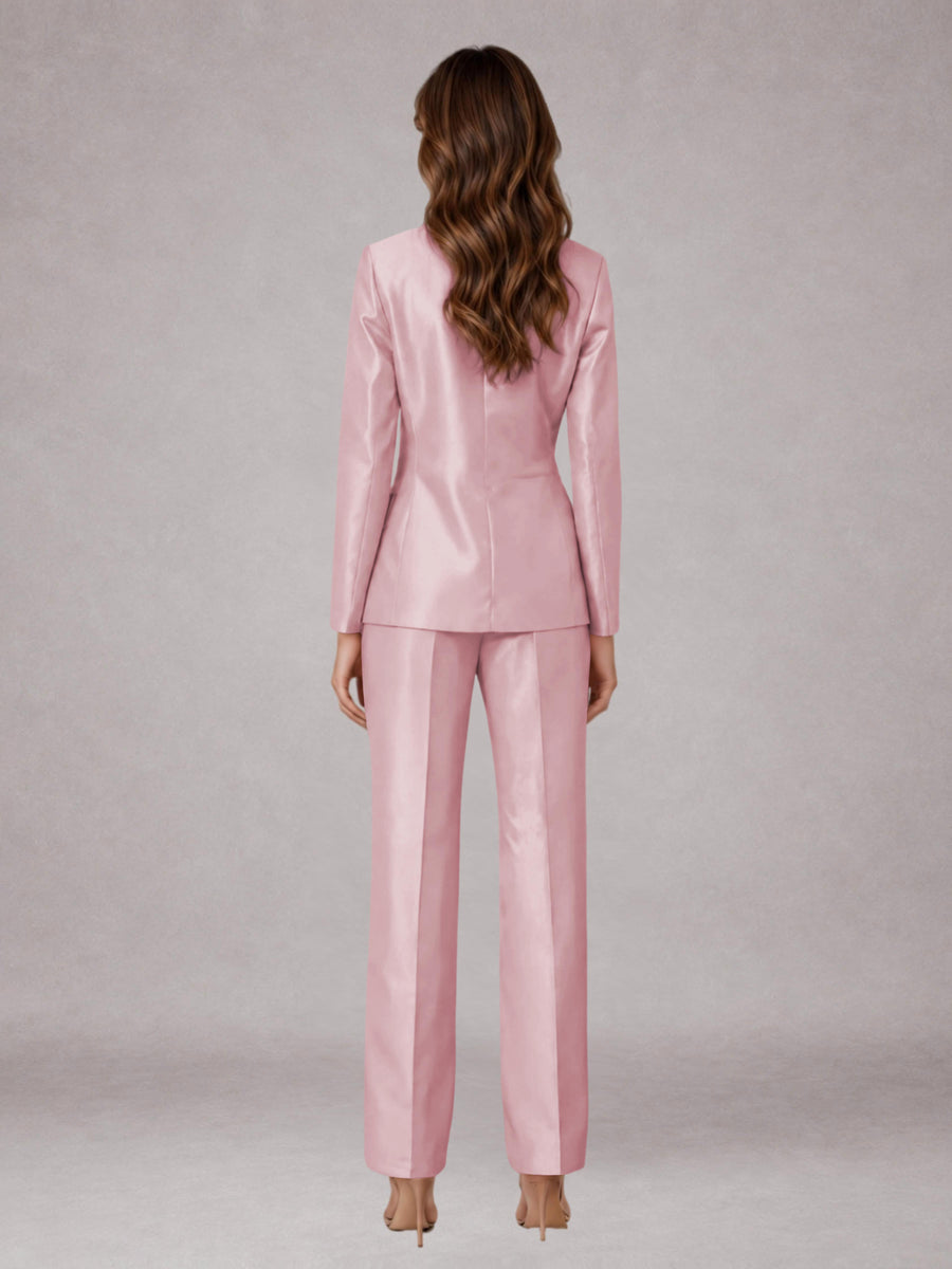 Rose Pink 2 Pieces Regular Fit Peak Lapel One Button Women's Suits