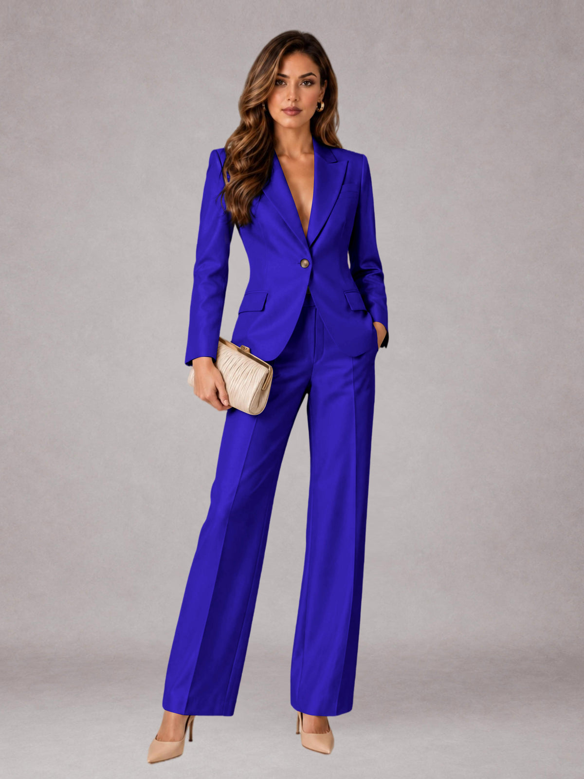Royal Blue 2 Pieces Regular Fit Peak Lapel One Button Women's Suits