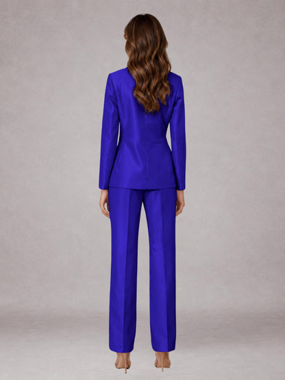 Royal Blue 2 Pieces Regular Fit Peak Lapel One Button Women's Suits